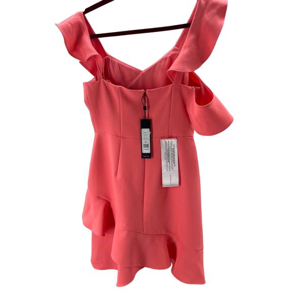 BCBGMAXAZRIA SZ 4 S Coral Ambrosia Malik Asymmetrical Ruffle Mini Dress NWT B84 - Picture 4 of 5